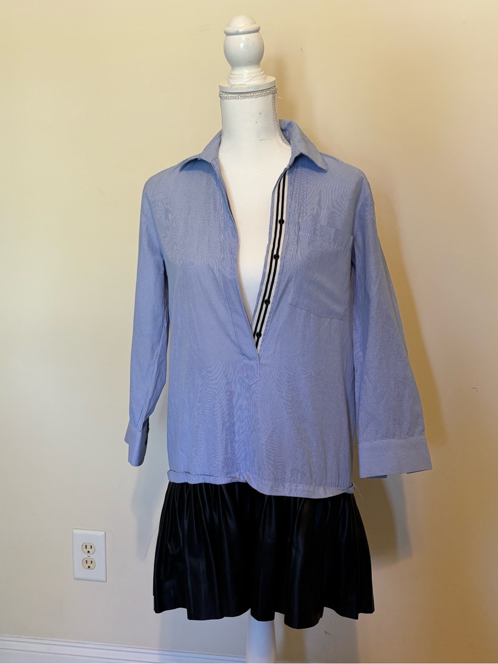 Zara Light Blue Striped Collared Mini Dress with Contrast Placket